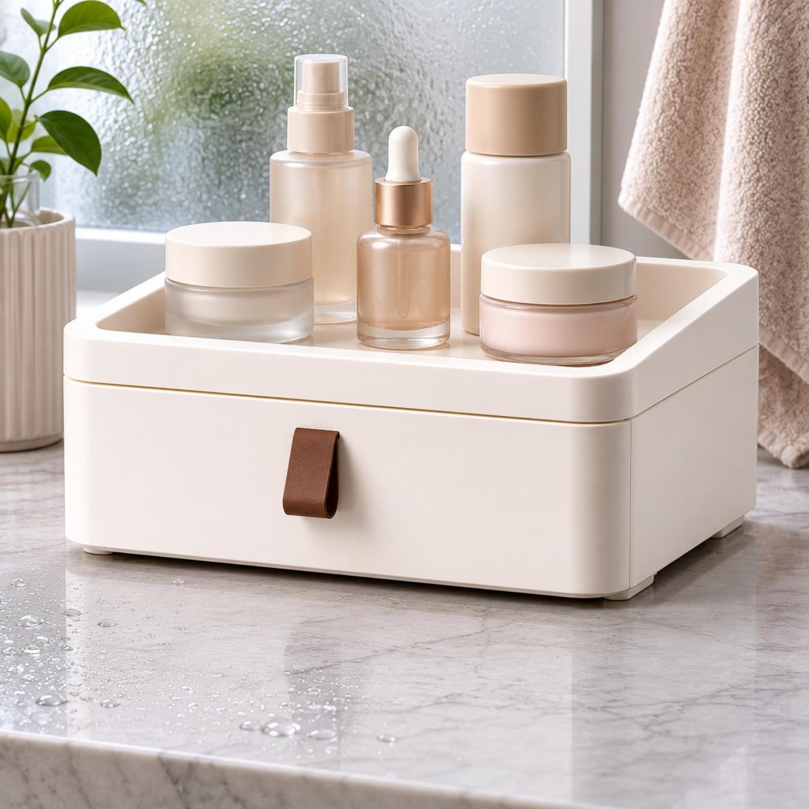 Contenitore da Scrivania Organizer Cassettiera Scatola Vassoio Superiore Cassetto Corpo Rettangolare Salvaspazio Adatto per Postazione Lavoro, Bianco