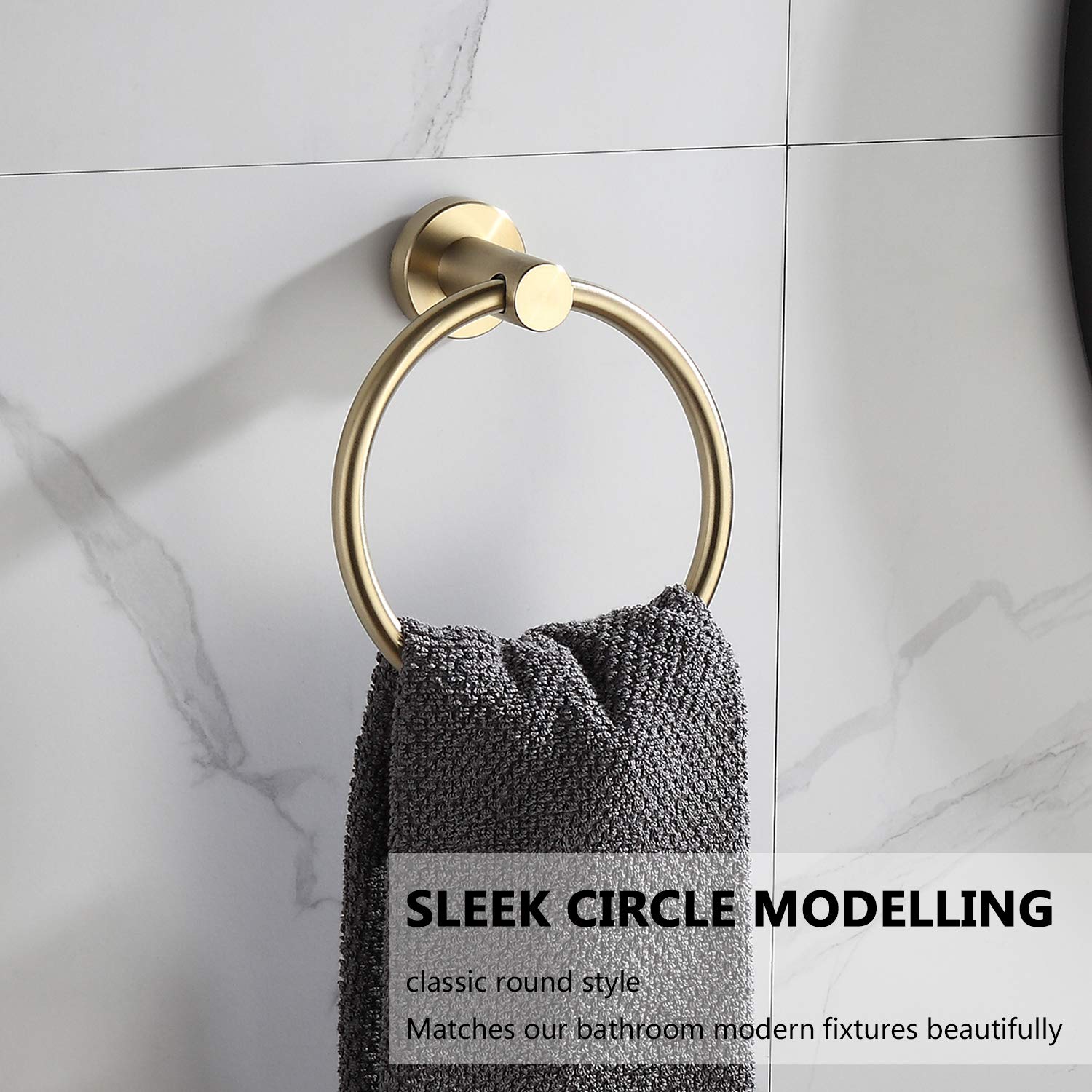 BGL Towel Ring Brushed Gold Stainless Steel 304 Towel Ring Wall Mount Bathroom Towel Holder Round Towel Hanger