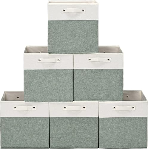 Miniatura 8 de Contenedores de almacenamiento de lino fino de 13 x 13 pulgadas con asas, cajas de cubo de tela, organizadores de cestas para estantes para el