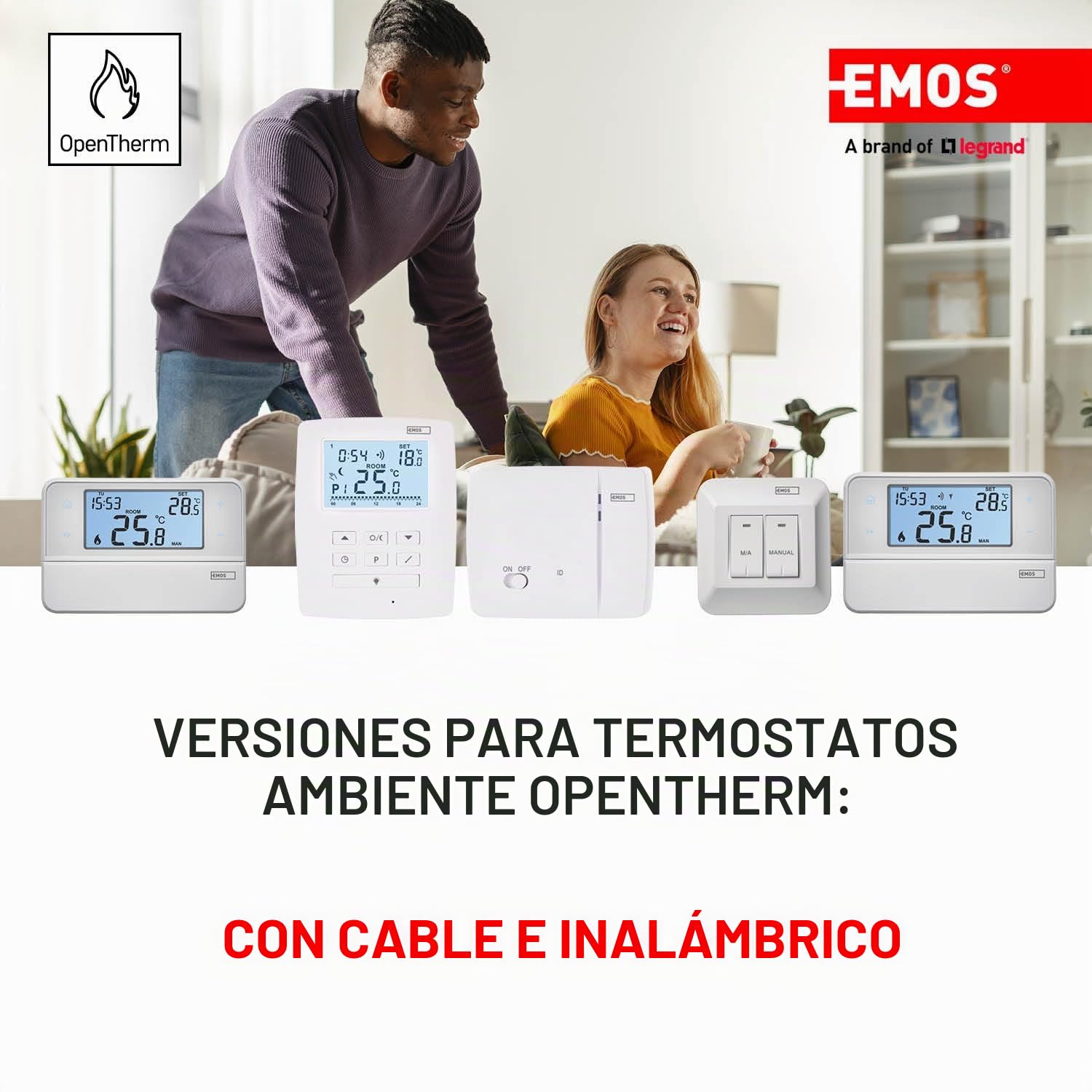 EMOS Termostato inalámbrico OpenTherm, regulador de Temperatura Digital programable para calefacción o Aire Acondicionado, 9 programas, anticongelante, ON-Off, diferencial Ajustable, 11,5 x 3,7 x 9,1