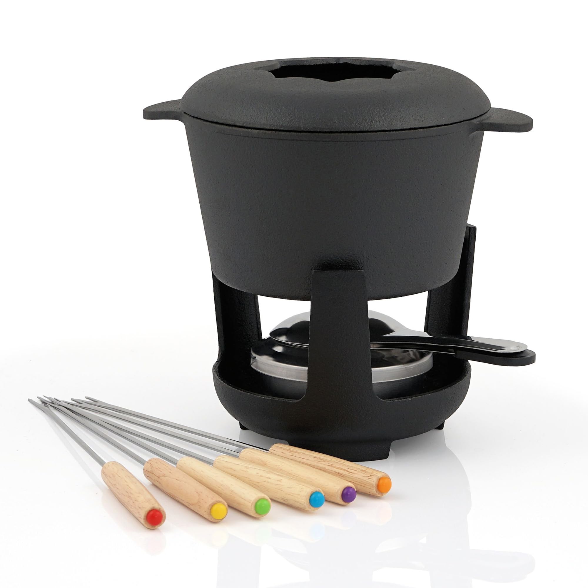 BBQ-TORO Zestaw do fondue żeliwny 6 os 13 szt palnik widelce 1L czekolada ser indukcja czarny