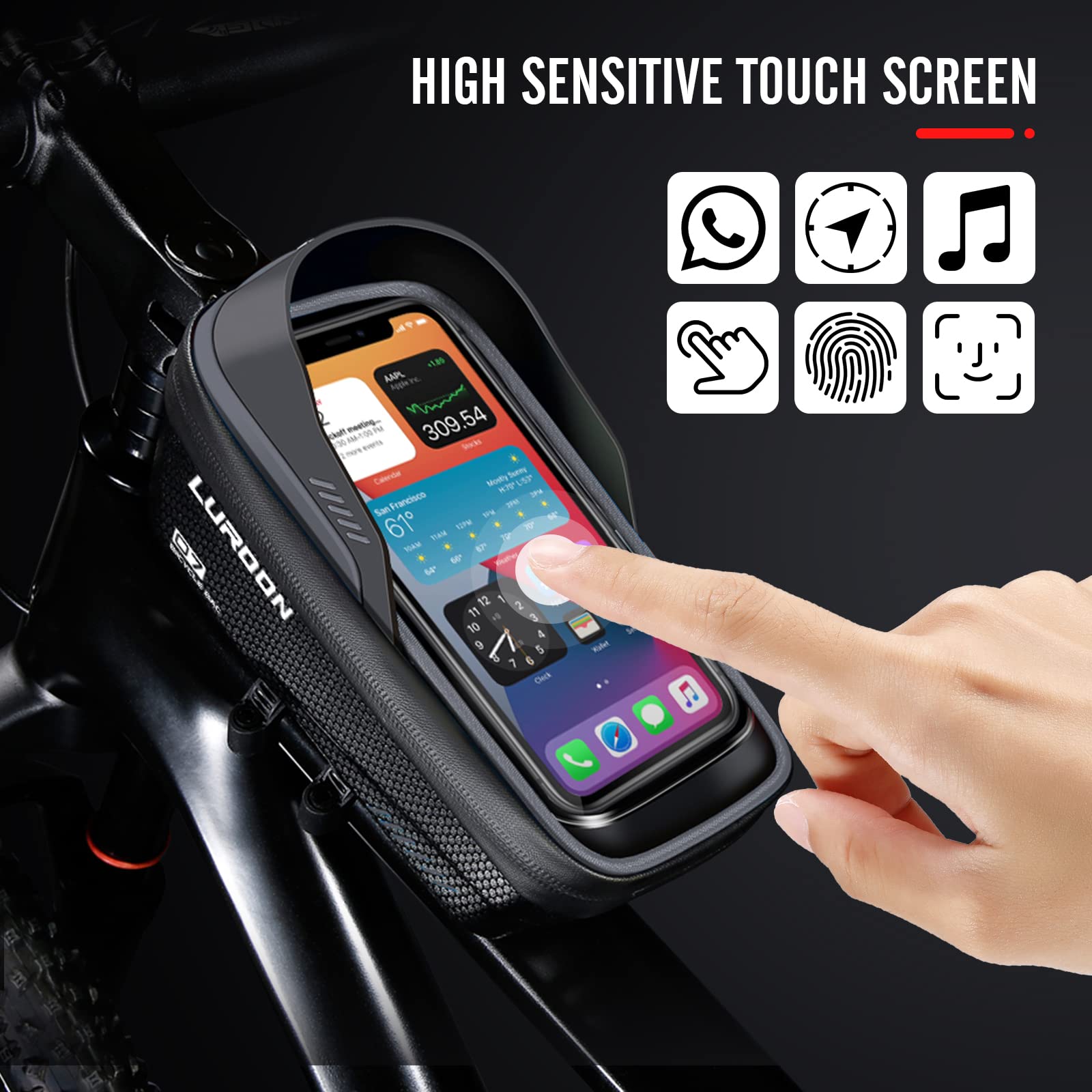 LUROON Borsa Telaio Bici Impermeabile MTB Borse Bicicletta Telaio Anteriore Borsa Top Tubo con Schermo Tattile Face ID Visiera Parasole Porta Telefono Borsa Grande Capacità per Telefoni sotto 6,9"