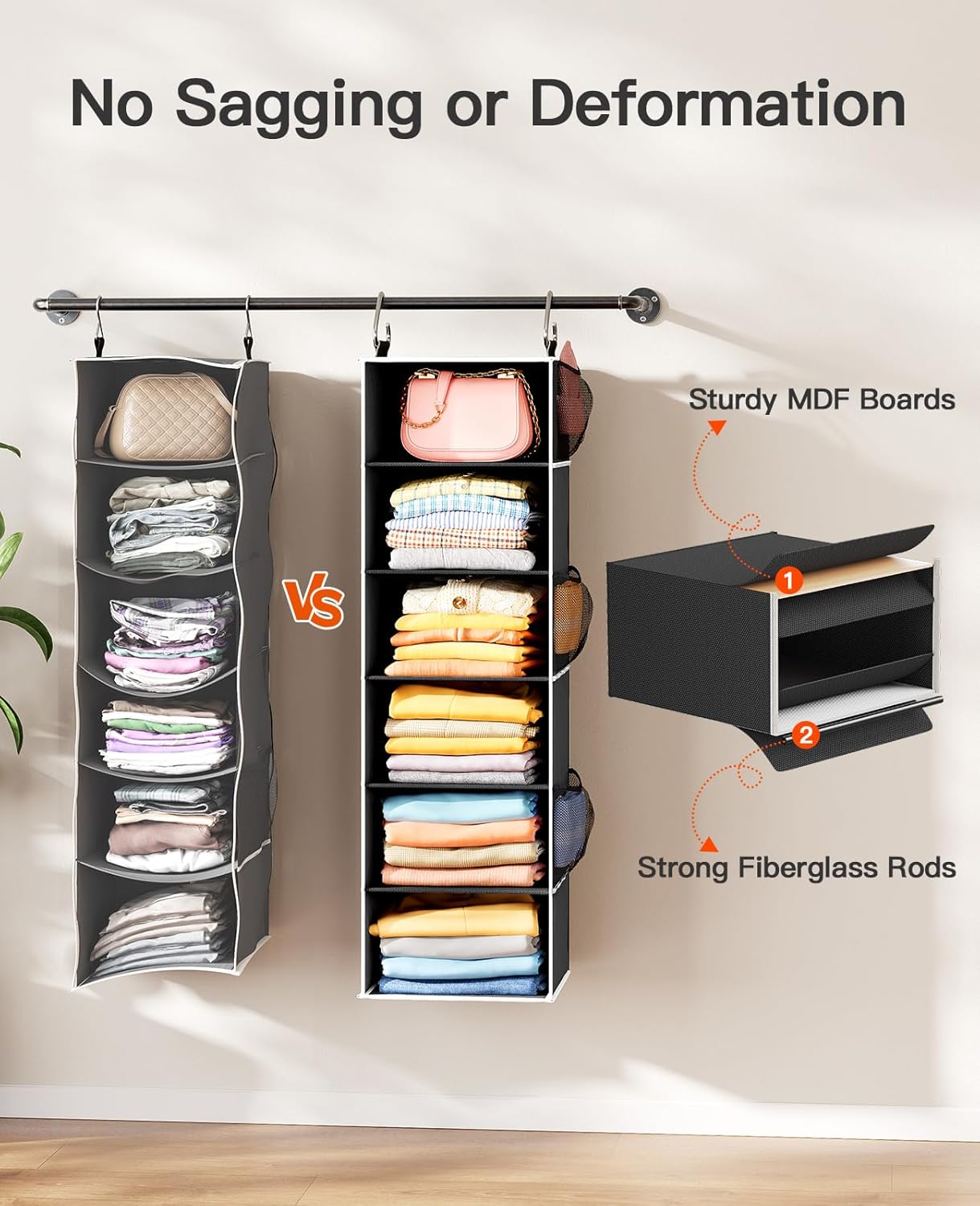Pipishell 6-Shelf Inseparable & Separable Hanging Closet Organizer