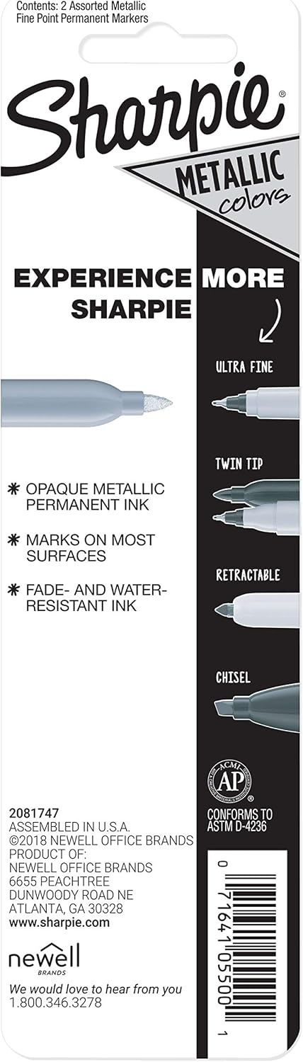 Sharpie Metallic Permanent Markers, Fine Point, Gold, 2 Count