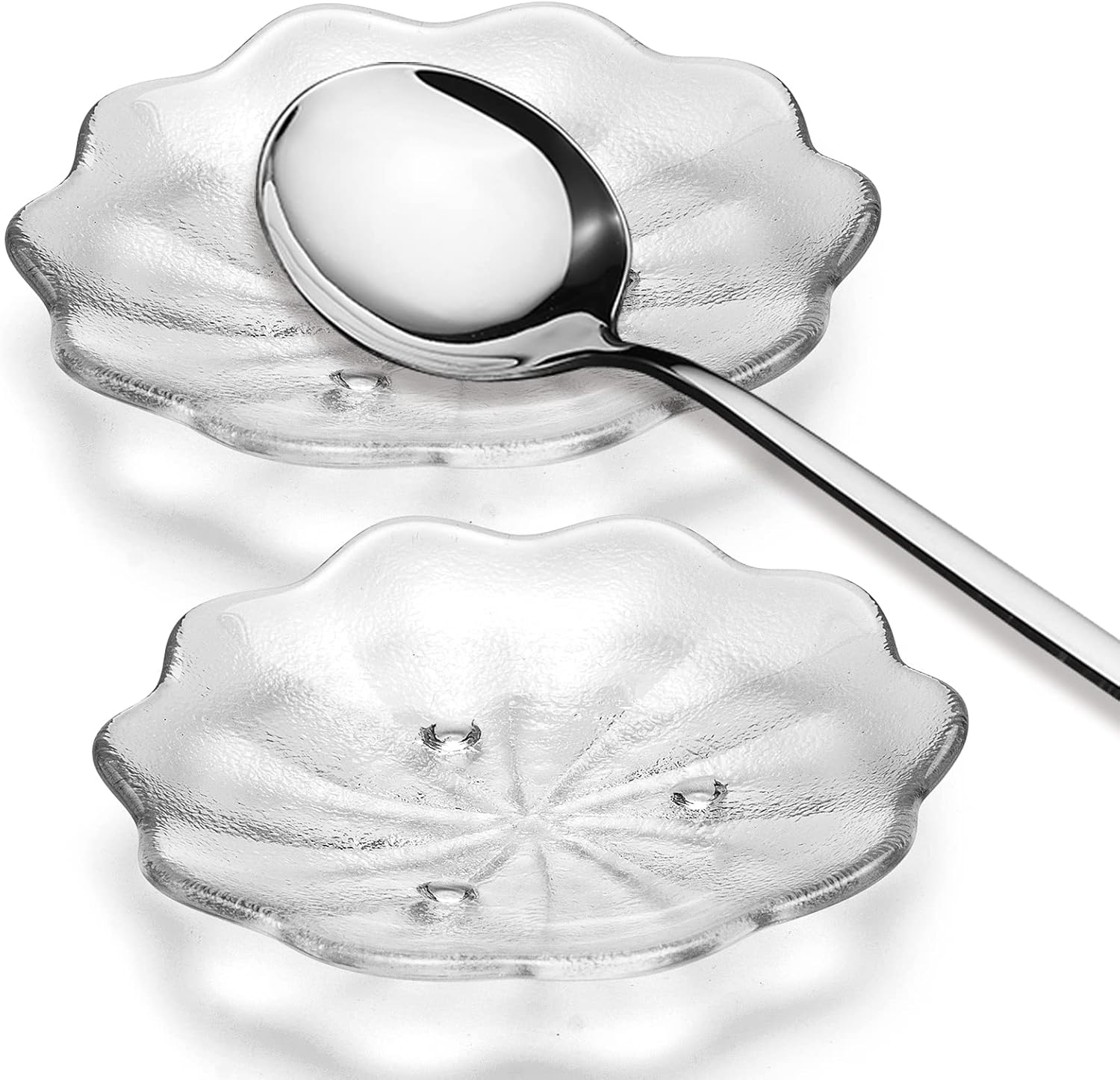 Glass Coffee Spoon Rest Set of 2, Small Spoon Holder Flower