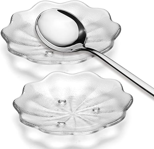 Miniatura 1 de Juego de 2 cucharas de cristal, soporte para cuchara en forma de flor pequeña para estufa, encimera, decoración de estación de café, accesorios de