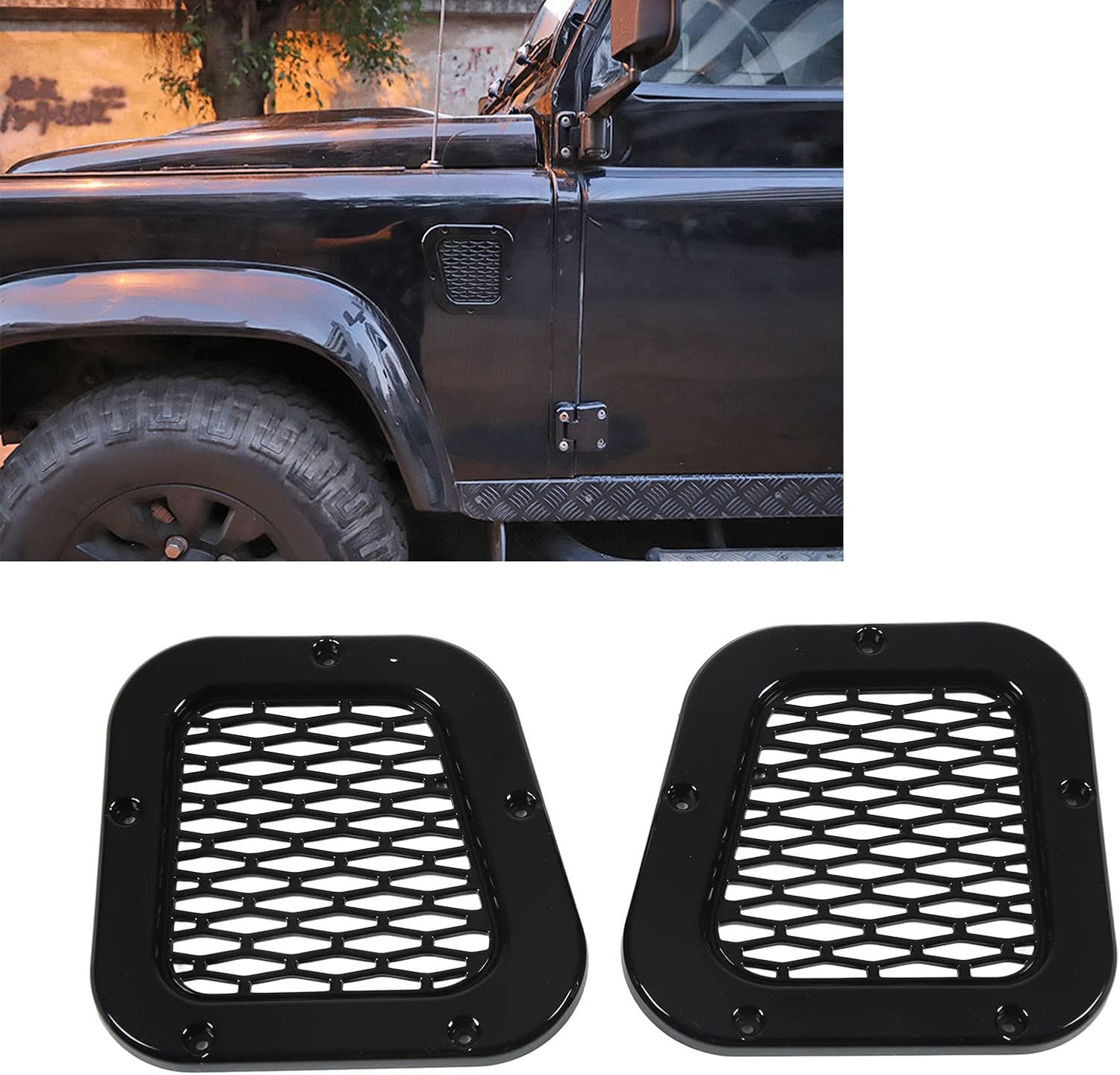 Vent Air Intake Qiilu Front Side Air Intake Vent Grille Cover Decoration Glossy Black Replacement for Defender 2004‑2019