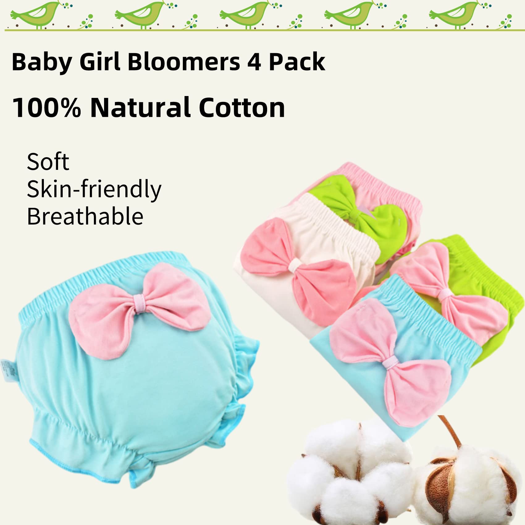Baby Girls' Cotton Bloomers Brief Underwear - Kids Cool Breathable Comfort Panty - Toddler Undies Cute Diaper Covers Multipacks, Soft and Wash Well 12-18 Months