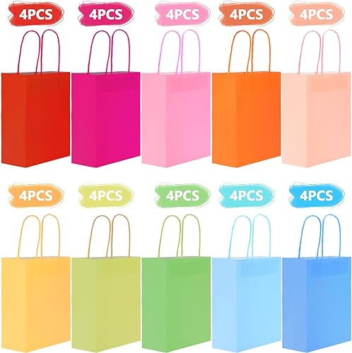 Miniatura 3 de Whaline 40 bolsas pequeñas de regalo arcoíris de 8.3 x 6 x 3.1 pulgadas, 10 bolsas de papel kraft de color neón, bolsas pequeñas de papel de estraza