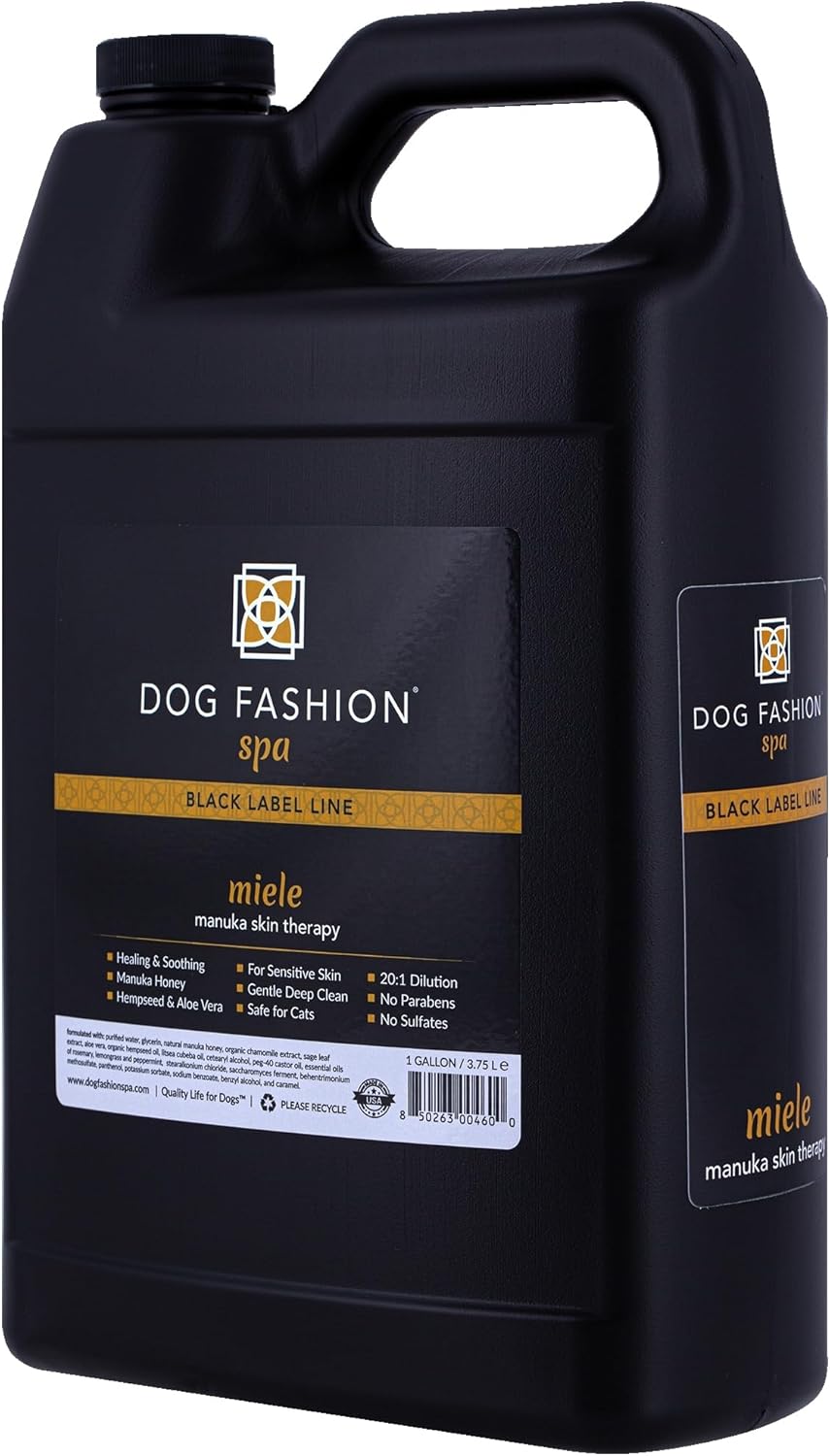 Dog Fashion Spa Miele Manuka Honey Dog Shampoo, Gentle Moisturizing Cleanser with Organic Ingredients, Sulfate Free & Paraben Free Coat Care Formula, Professional Grooming Size, Made in USA, 1 Gallon