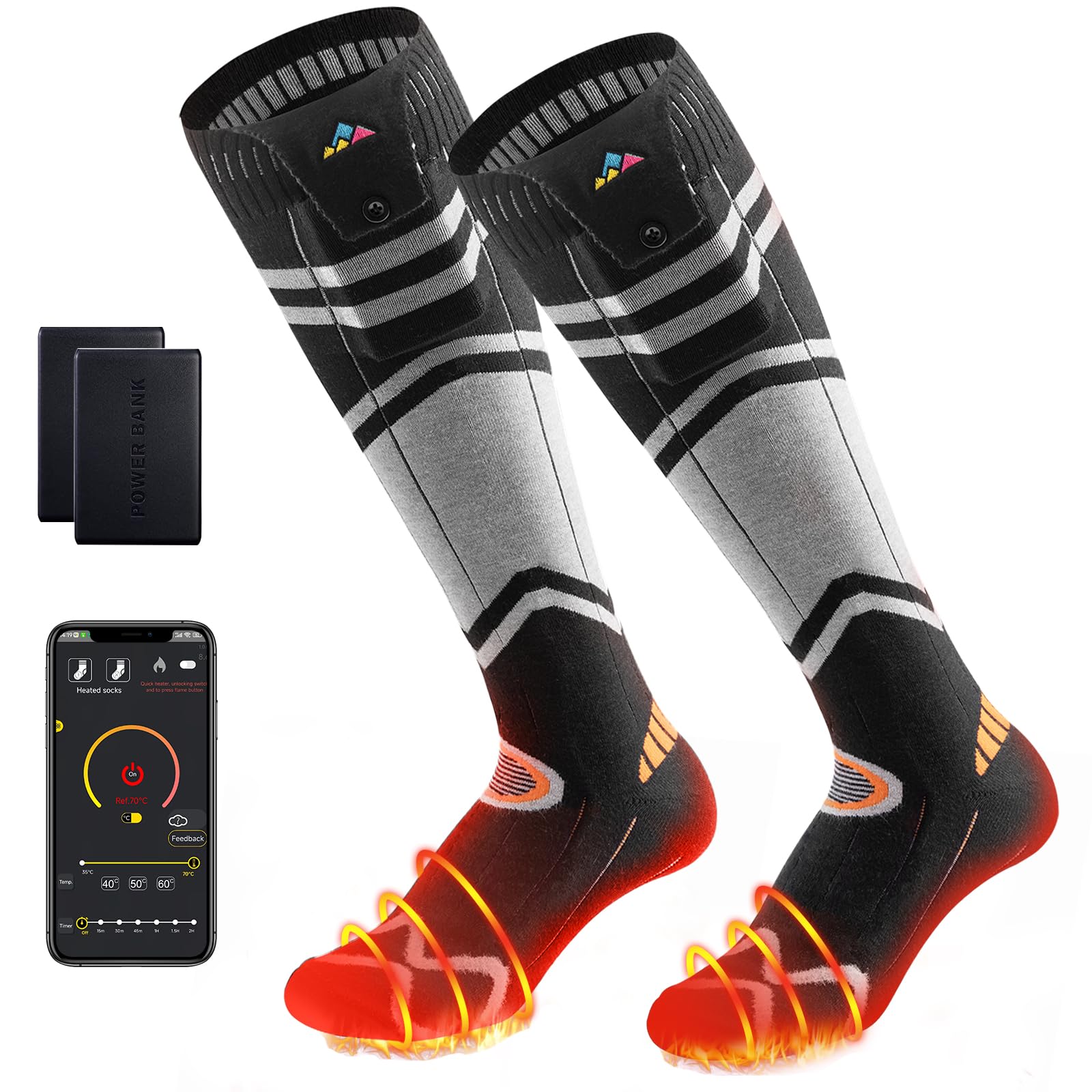 Calzini Riscaldati Ricaricabili - 2 Batterie 5000mAh - Controllo APP - Taglia M Nero - Foto 2