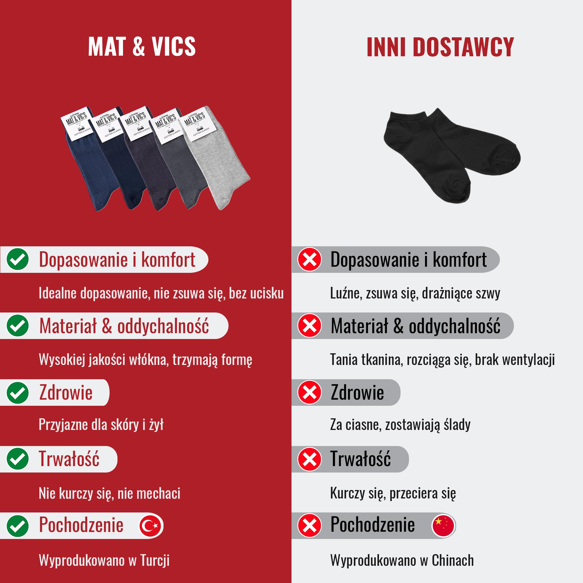 Mat & Vic's skarpety męskie bawełniane czarne i kolorowe, 5–10 par, dla kobiet i mężczyzn, eleganckie, na co dzień i do pracy, rozmiary 35-38, 39-42, 43-46, 47-50