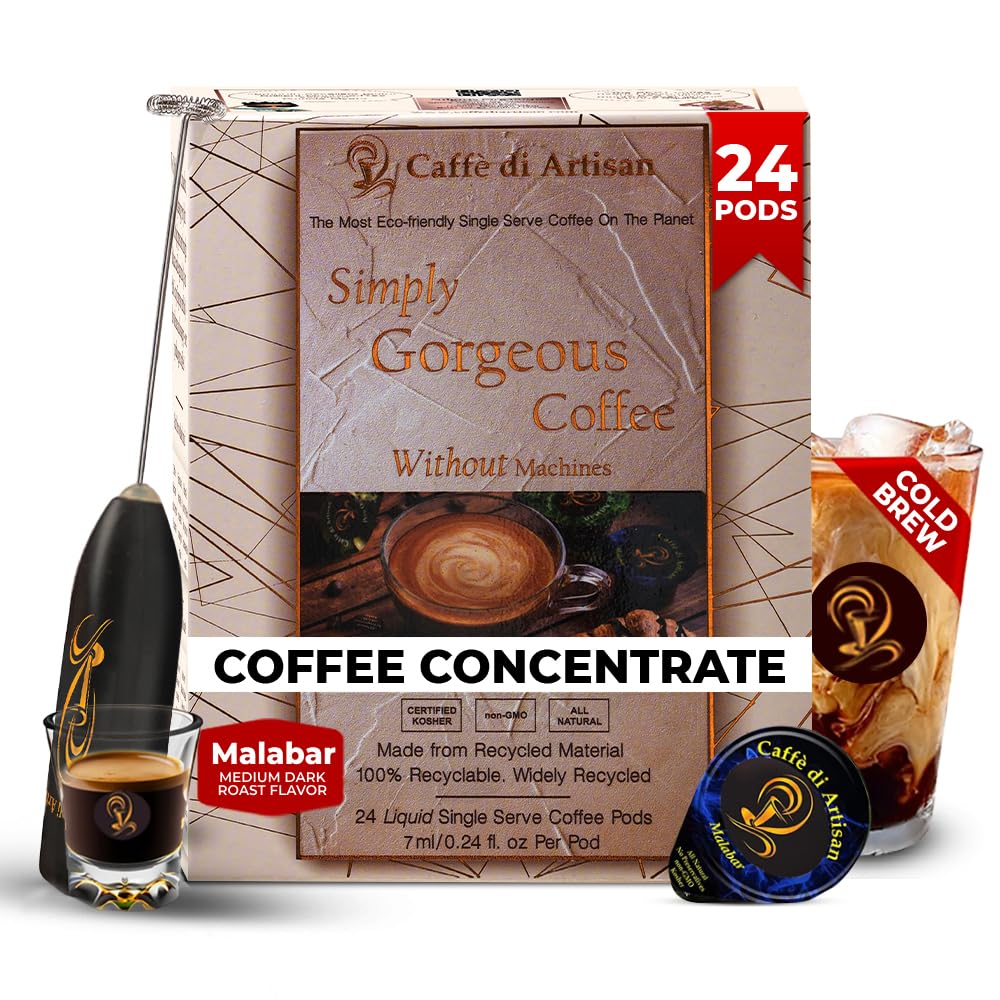 Malabar Liquid Coffee Pods – 24 Pack | Medium Dark Roast Arabica | Ready-to-Use Peel & Pour Coffee | Cold Brew, Iced & Hot | No Machine Needed | Eco-Friendly