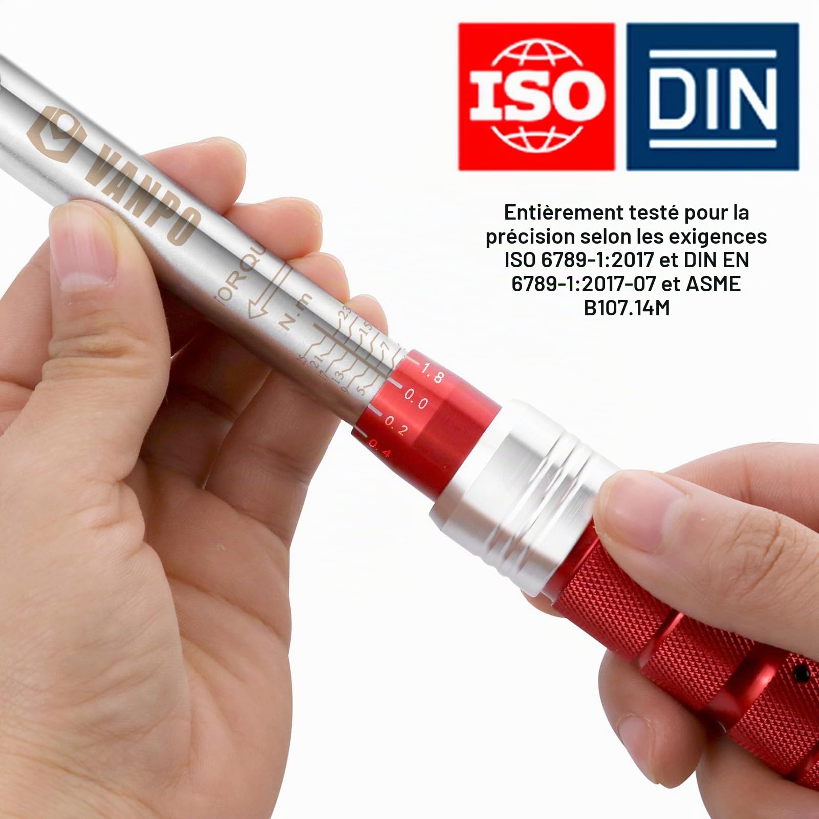 VANPO Clé Dynamométrique 1/4", Clé de Torsion 3-25 Nm, Précision ± 3% con Bouton de Libération Rapide, Tête à Cliquet Réversible, Barre d'extension, 3/8" Adaptateur pour Vélos Route y Montagne, Moto