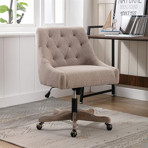 Miniatura 3 de JINS&VICO Silla giratoria de oficina en casa con respaldo copetudo, silla de escritorio ajustable en altura con asiento suave, silla ejecutiva de