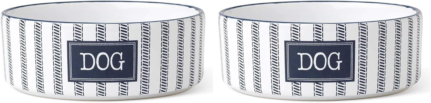 PetRageous 16032 Country Style Stoneware Dog Bowl 5-Inch Diameter and 2-Inch Tall Bowl with 2-Cup Capacity and Dishwasher and Microwave Safe for Small Dogs, White (Pack of 2)