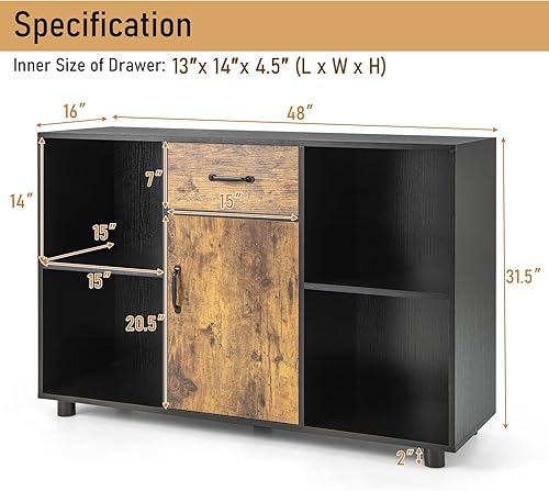 Miniatura 3 de Giantex Aparador de bufé grande con almacenamiento isla estacionaria con organizador de 4 cubos 1 cajón armario de 1 puerta armario de cocina para