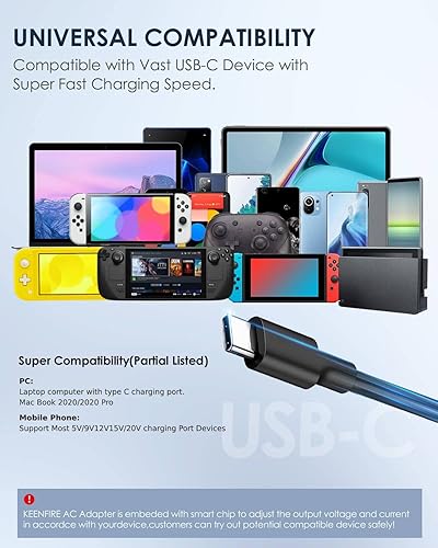 Miniatura 6 de Cargador de 45 W para Steam Deck, Nintendo Switch, Switch Lite OLED de carga súper rápida de 6.5 pies, cable plegable para modo de TV, fuente de