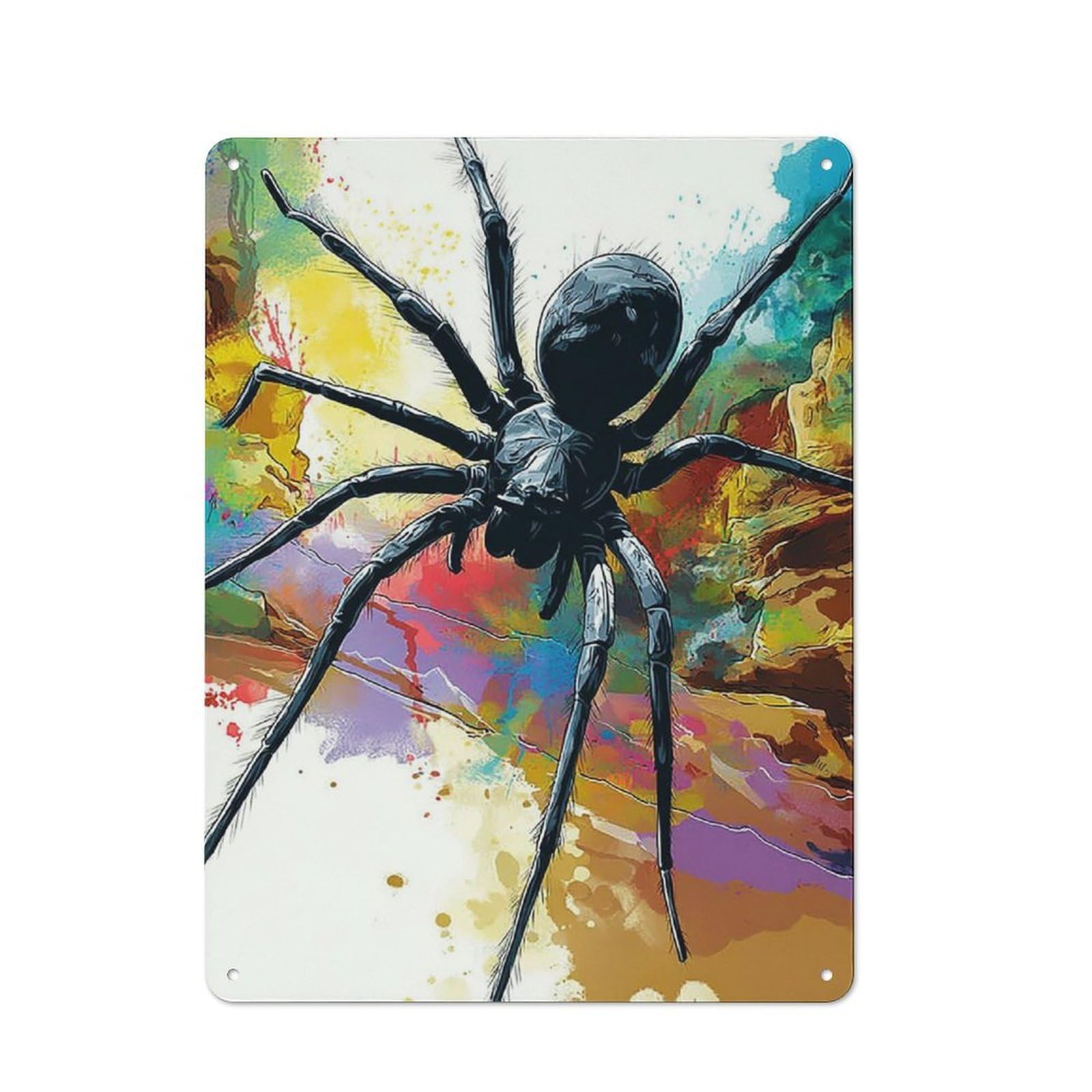 Junmoney Artistic Spider On Abstract Background Metal Sign 40X30cm With For Workshop Wall, Rustic Decor, Wall Decoration For Workshops And Hobby Rooms