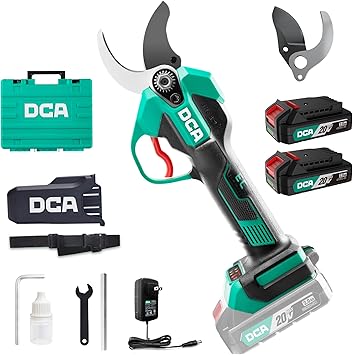 DCA 20V Brushless Cordless Electric Pruning Shears, 1.4" Battery Powered Pruners with 2 x 2.0Ah Batteries, Charger & Safety Sleeve, Professional Tree Trimmer Branch Cutter for Yard