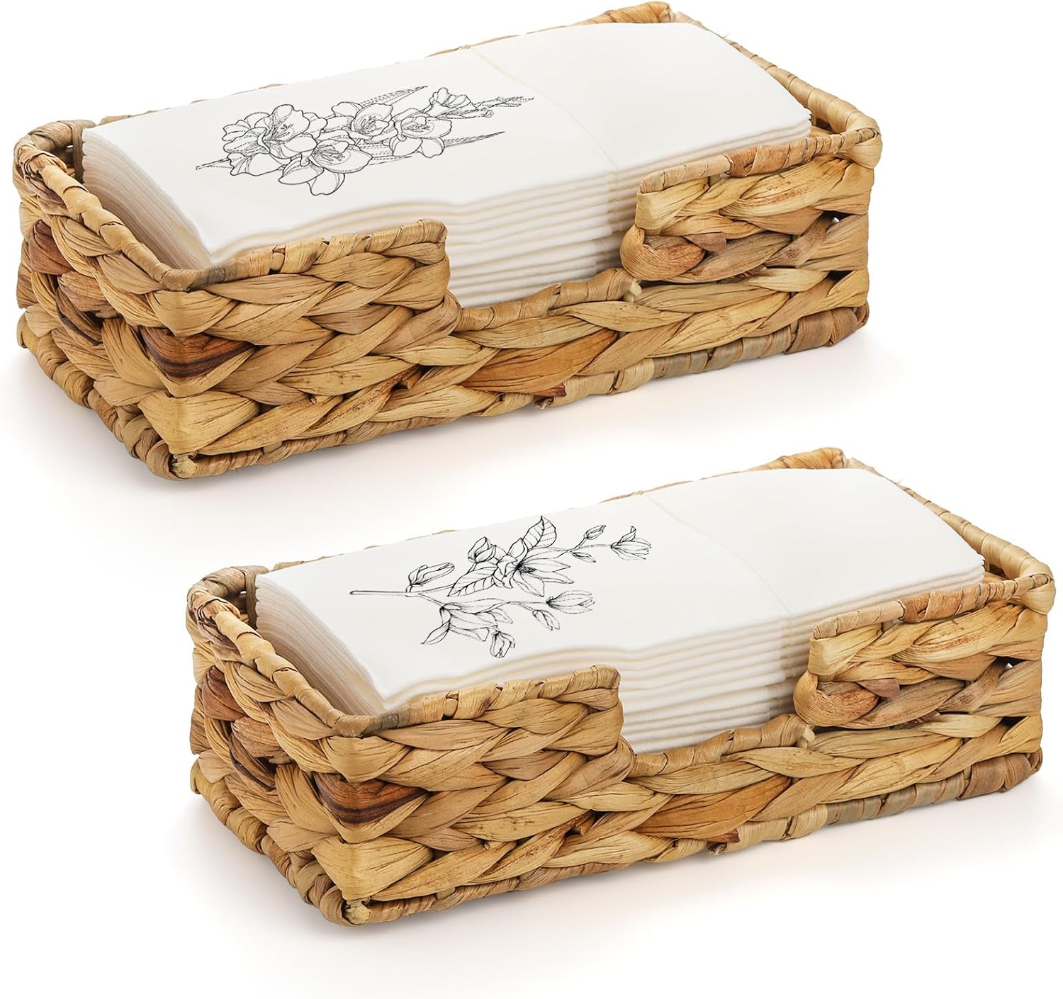 Mezchi 2 Pack Water Hyacinth Flat Napkin Holder, Woven Wicker Basket ...