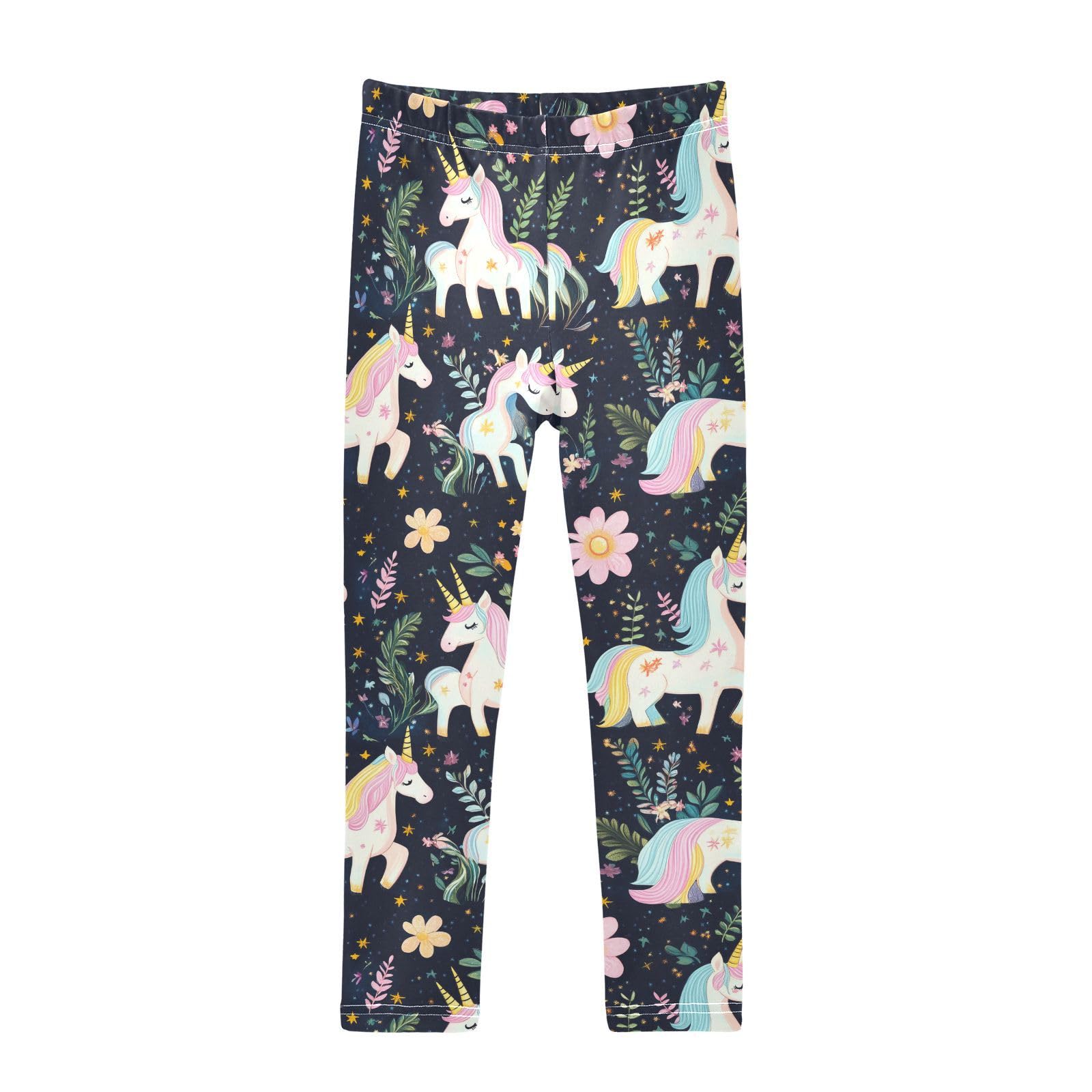 Magical Unicorns Girls' Leggings Toddler Doodles Flowers Kids Yoga Pants Dance Active Tights 4T Multi