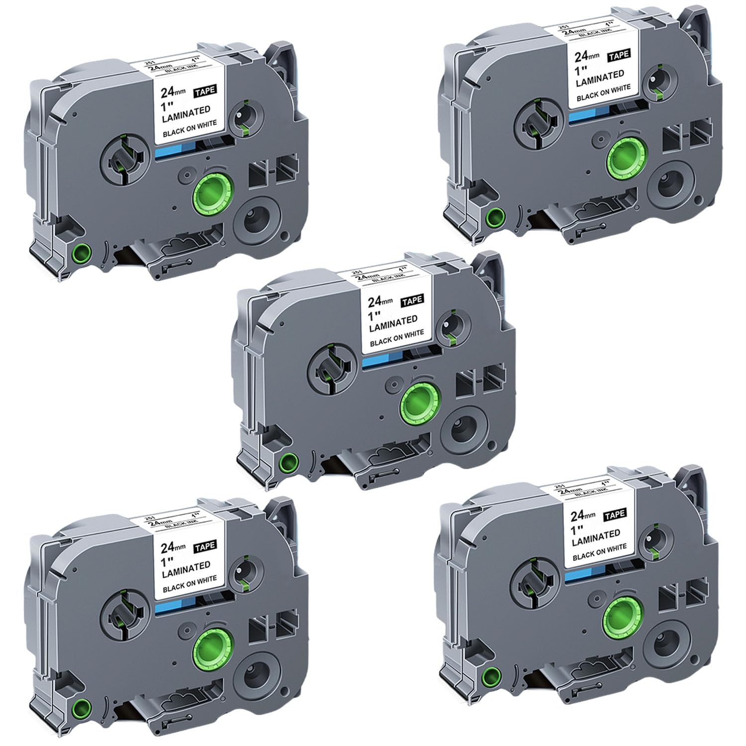 5 Pack TZE 251 Label Tape TZ 24mm Compatible Brother Labeling Maker Refills TZe251 TZ251 Laminated Ribbon White, for Ptouch PT-D600 PT-D610BT PT-P700