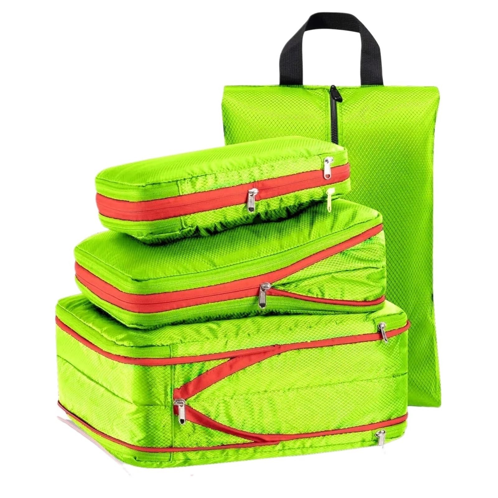 Travel Bag Double-layer Compression Packing Cubes Accessories Organizer Luggage Portable Folding Suitcase Shoe Storage Pouch for Suitcases(Total 4PCS Green)