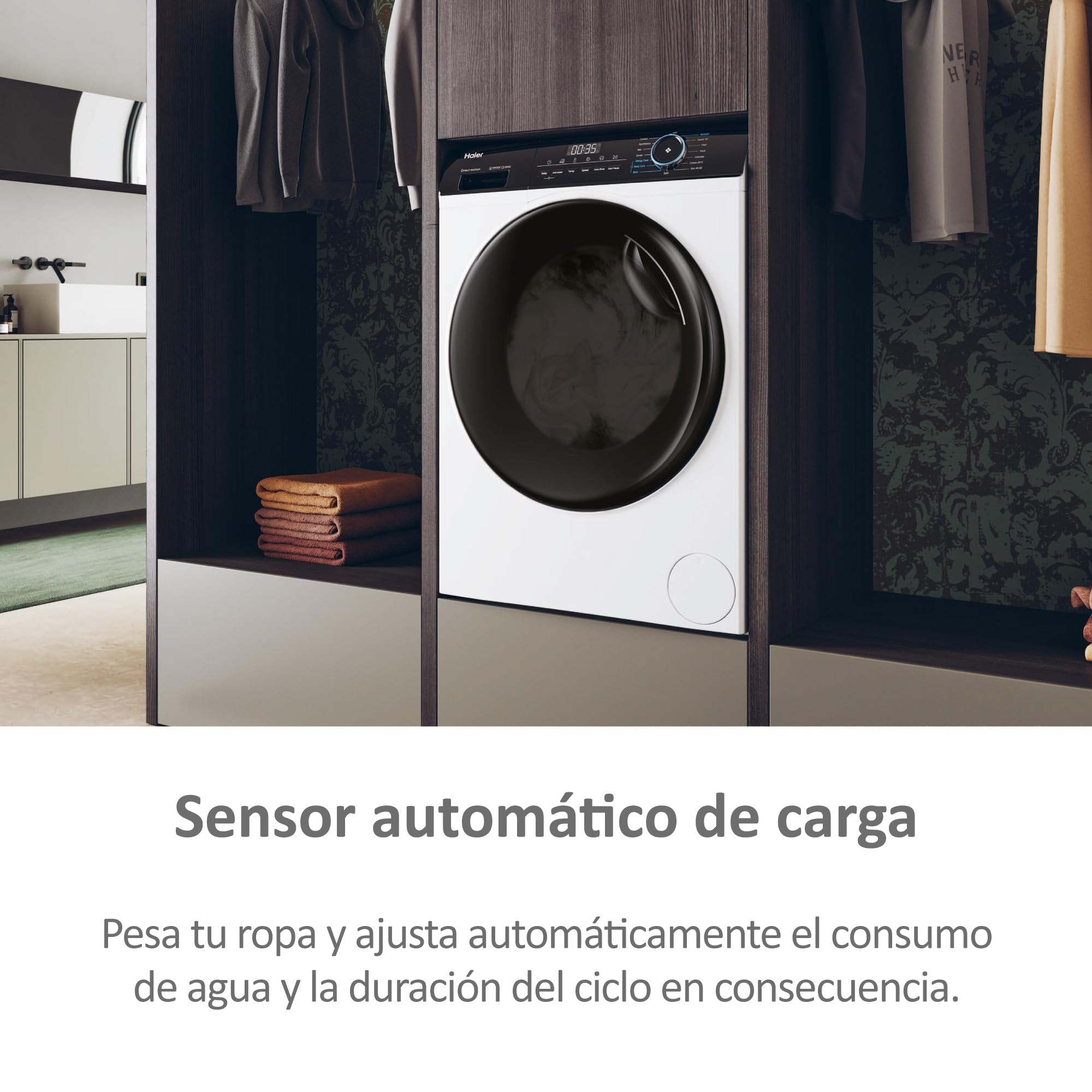 Haier I-Pro Series 3 HWD90-B14939-IB - Lavadora Secadora, Capacidad 9 kg + 6 kg, Motor Direct Motion, ABT, Refresh, Fin Diferido, Detector Kg, Libre Instalación, 60CM Ancho, 1400 RPM, Blanco