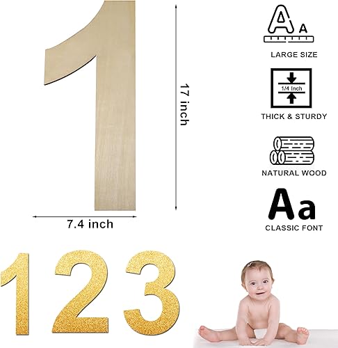 Miniatura 2 de Tablero grande de madera de 17 pulgadas de grosor con número 1, 14 de pulgada de grosor, sin terminar, para decoración de pared, manualidades,