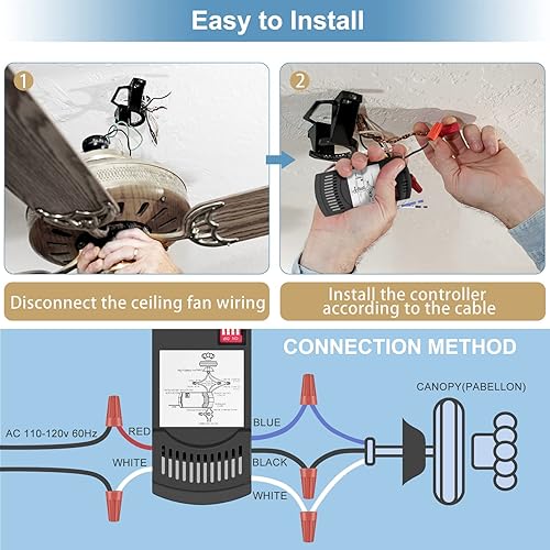 Miniatura 4 de Kit de control remoto universal para ventilador de techo Hampton Bay Harbor Breeze Hunter - Control de 3 velocidades, atenuador de luz