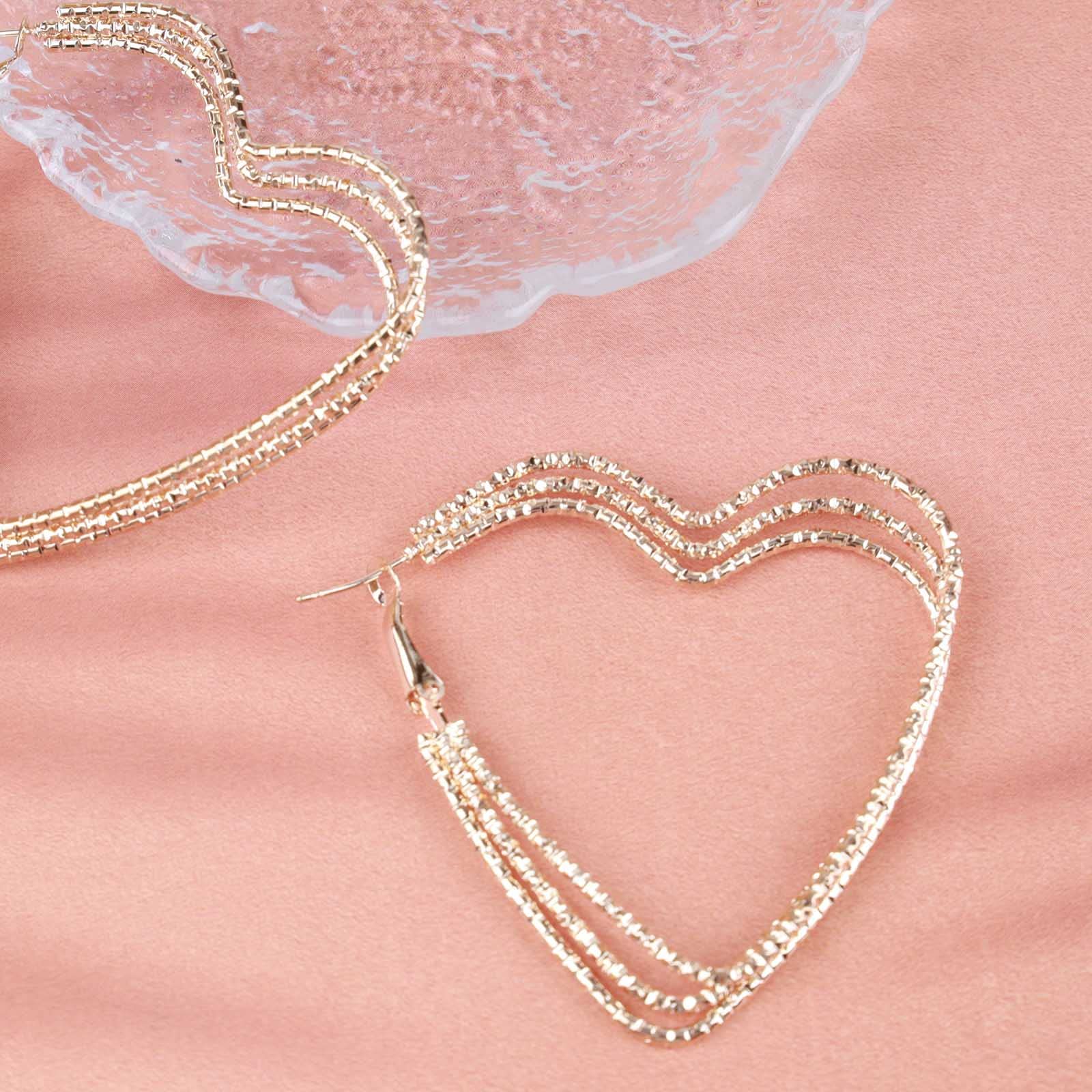 Orecchini A Cuore Grandi Oro - Cerchi Goccia Multistrato Vuoti - Bijoux Geometrici Dichiarazione Per Donna E Ragazza - Regalo Sposa Matrimonio