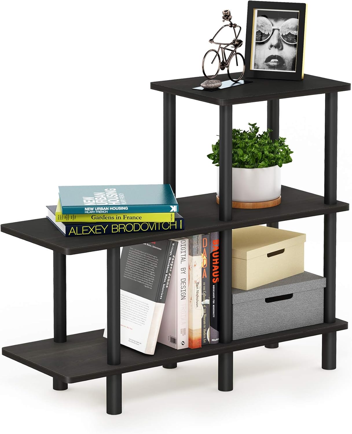Furinno Turn-N-Tube 3-Tier Cube Ladder Shelf, Espresso/Black