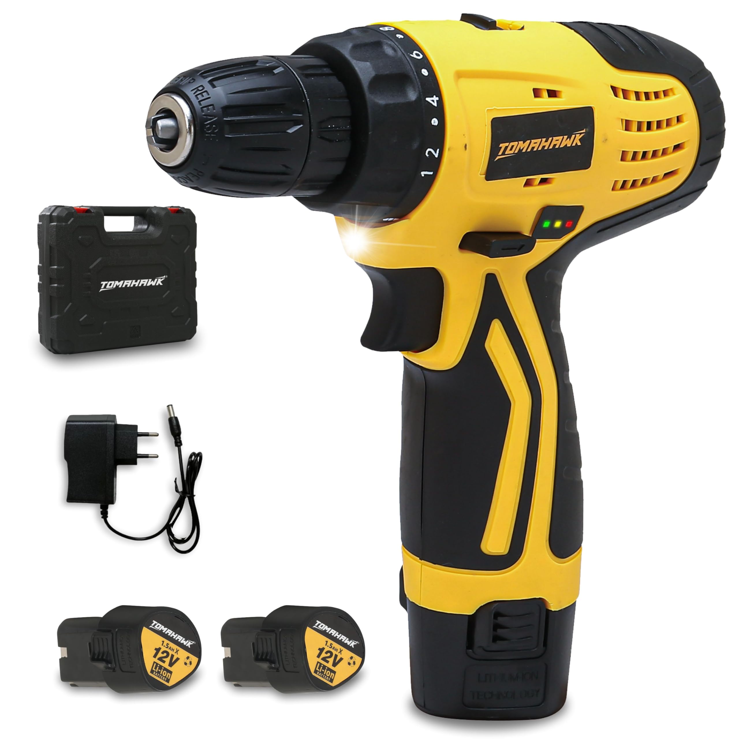 TOMAHAWK® T7384 12V Cordless Screwdriver and Drill Machine - 1350RPM - Reversible switch Multi-Torque Clutch, 10mm Keyless Chuck - 2x1.5Ah Battery with BMC case (Cordless Screwdriver Drill) (B0BSHHDSC9) Amazon Price History, Amazon Price Tracker