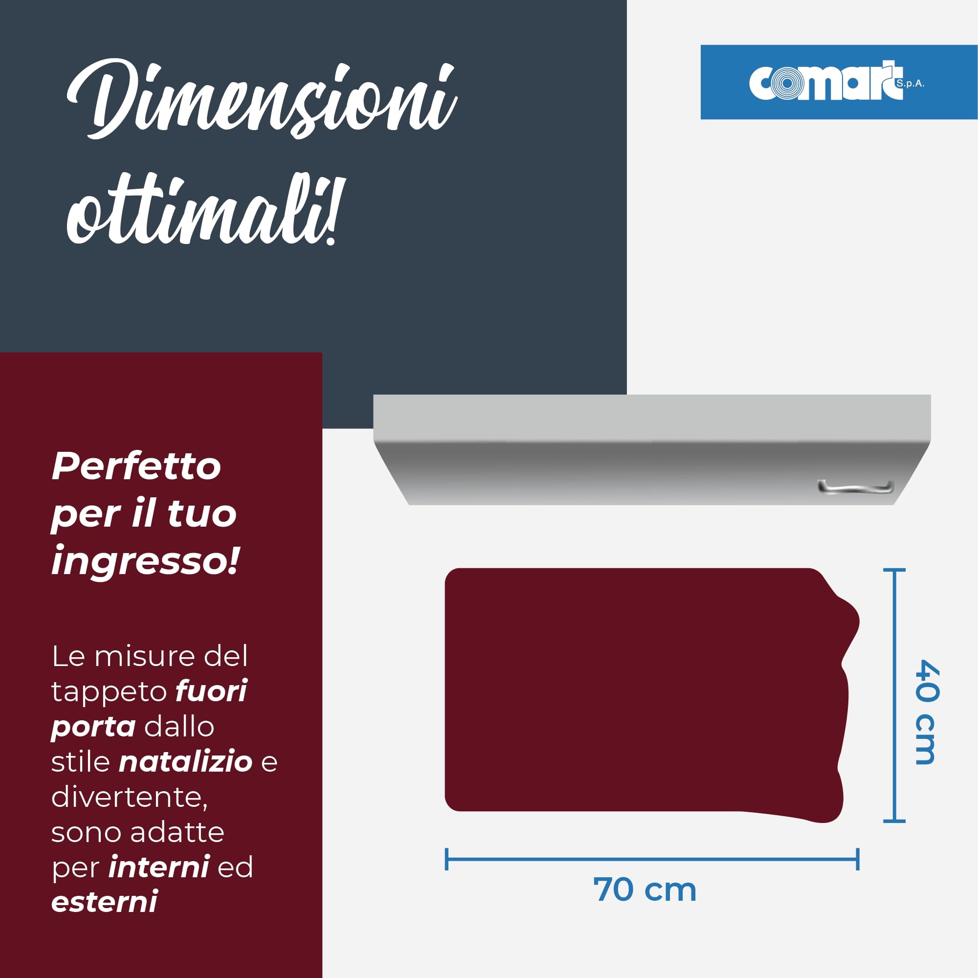 Comart - Zerbino Christmas - 40x70 cm - in Cocco - Sagomato con Disegni Natalizi – Tappeto per Ingresso Esterno o Interno - Antiscivolo - Decorazione per le Feste - Regalo per la Casa – Cane Natalizio