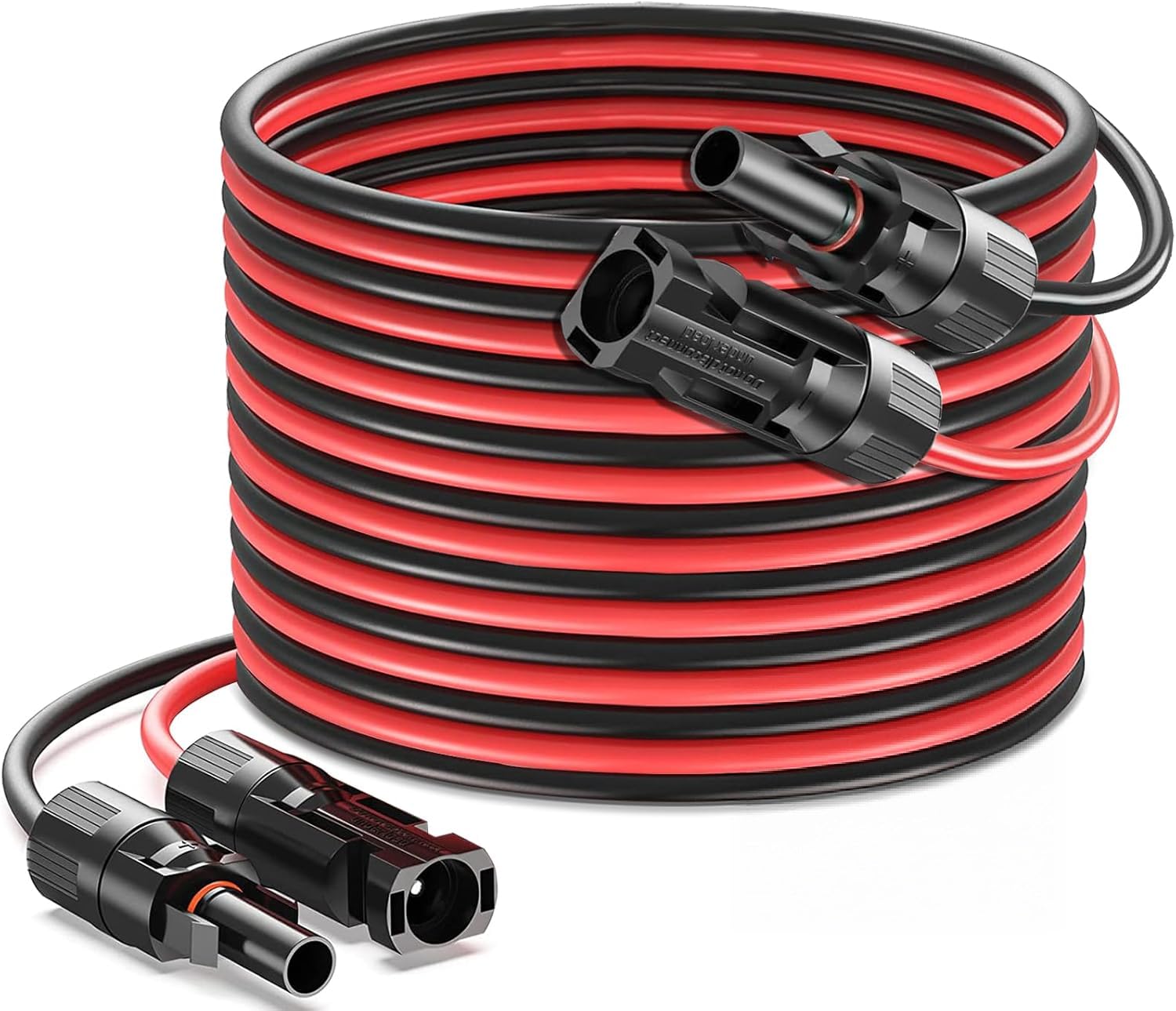 2 cables de extensión de panel solar de 100 pies, 10 AWG, cable de extensión solar de 6 mm² con conectores impermeables hembra y macho, kit adaptador para RV, sistemas fotovoltaicos