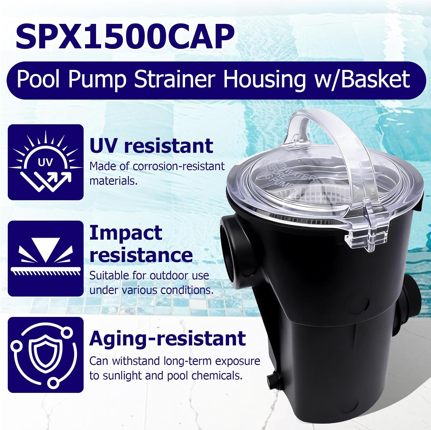 SPX1500CAP Pool Pump Strainer Housing w/Basket, Replacement Hayward Strainer Housing & Basket for Power Flo LX Pool Pumps Strainer Lid