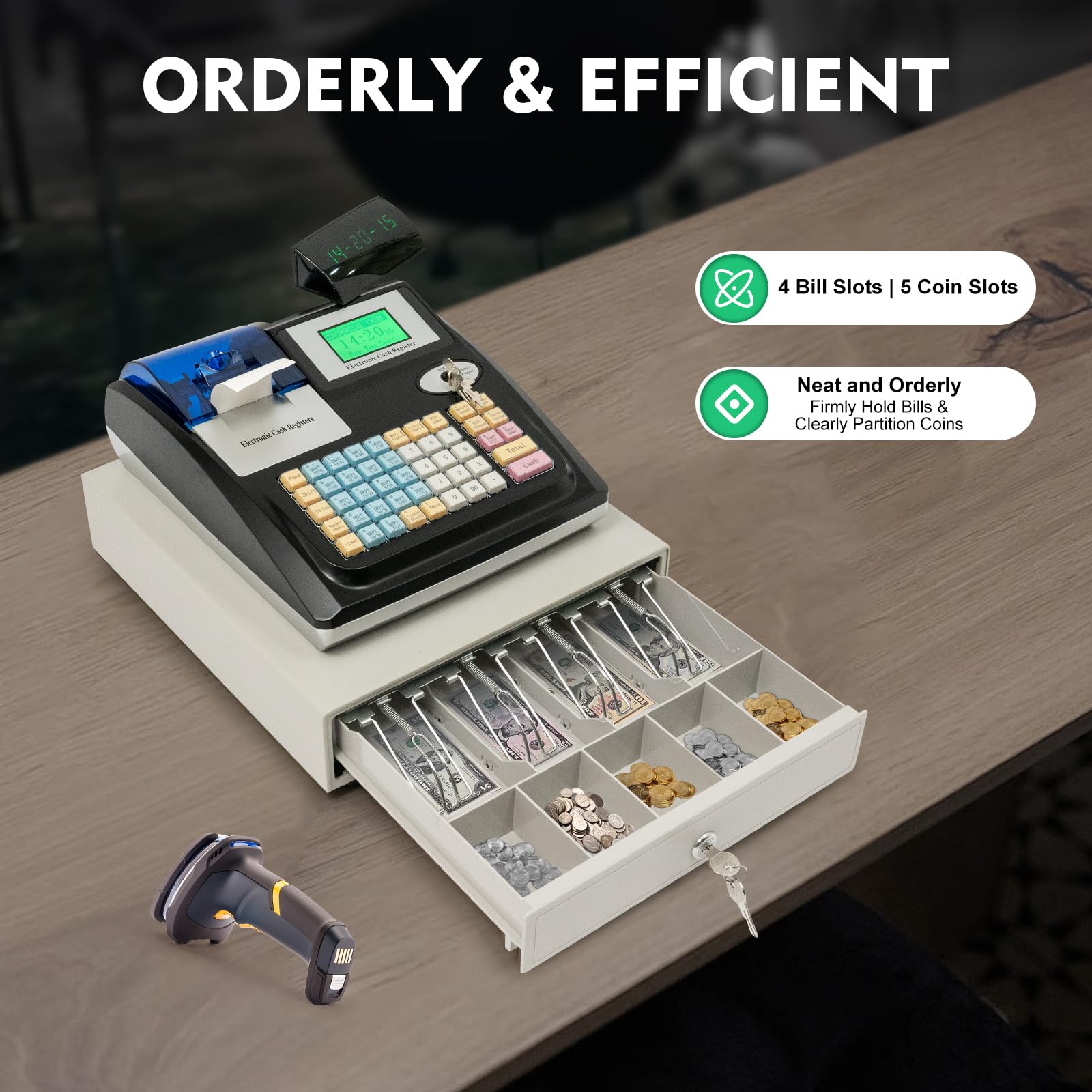 Caja registradora electrónica con 48 teclas, pantalla digital de 40W. Caja registradora electrónica para comercio minorista, hostelería y supermercado