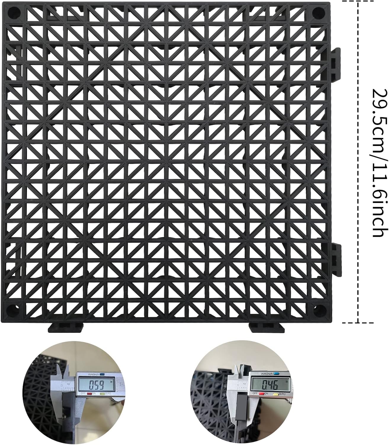 12 Pack Modular Interlocking Cushion 11.6" x 11.6" Rubber Mat Floor Tile Mats Drain Pool Patio Balcony Yard Pet Area Washer Pad(Black)