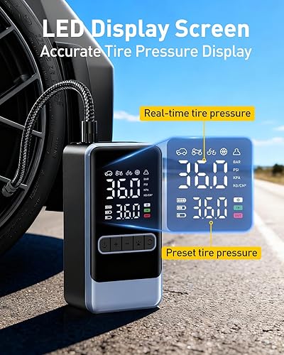 Miniatura 3 de Inflador de neumáticos, compresor de aire portátil, bomba de aire inalámbrica de 150 PSI para neumáticos de automóvil, bomba de neumáticos de