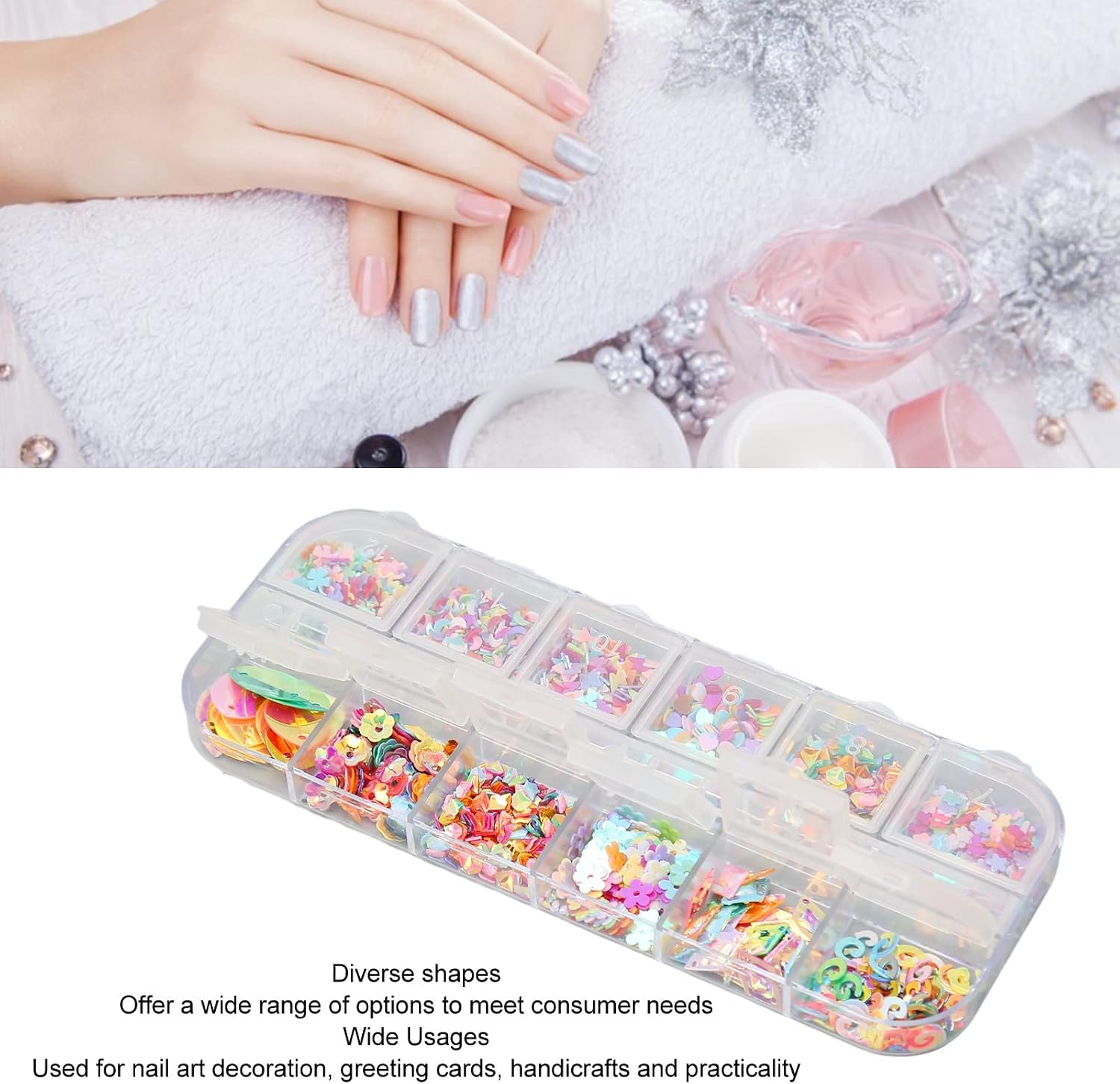 12 Grids Star Nail Art Glitter Sequins Mixed Love Heart Butterfly Flowers Nail Sequins Designs, 3D Glitter Acrylic Nails Supplies for Women Girls Manicure Sparkly Decorations, DIY Resin Nail Art Tips