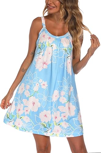 Miniatura 2 de AVIIER Camisón de algodón suave para mujer, sin mangas, con correa ancha, ropa de dormir completa