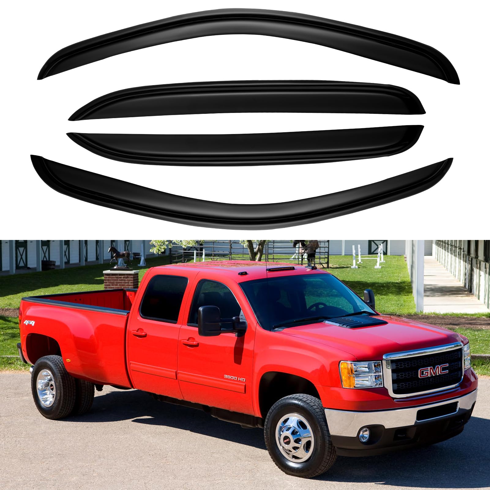 Window Rain Guards for 2007-2014 Chevy Silverado/GMC Sierra 1500 2500HD 3500HD/Avalanche/Suburban/Yukon XL Vent Visors Shades Wind Deflectors Crew Cab