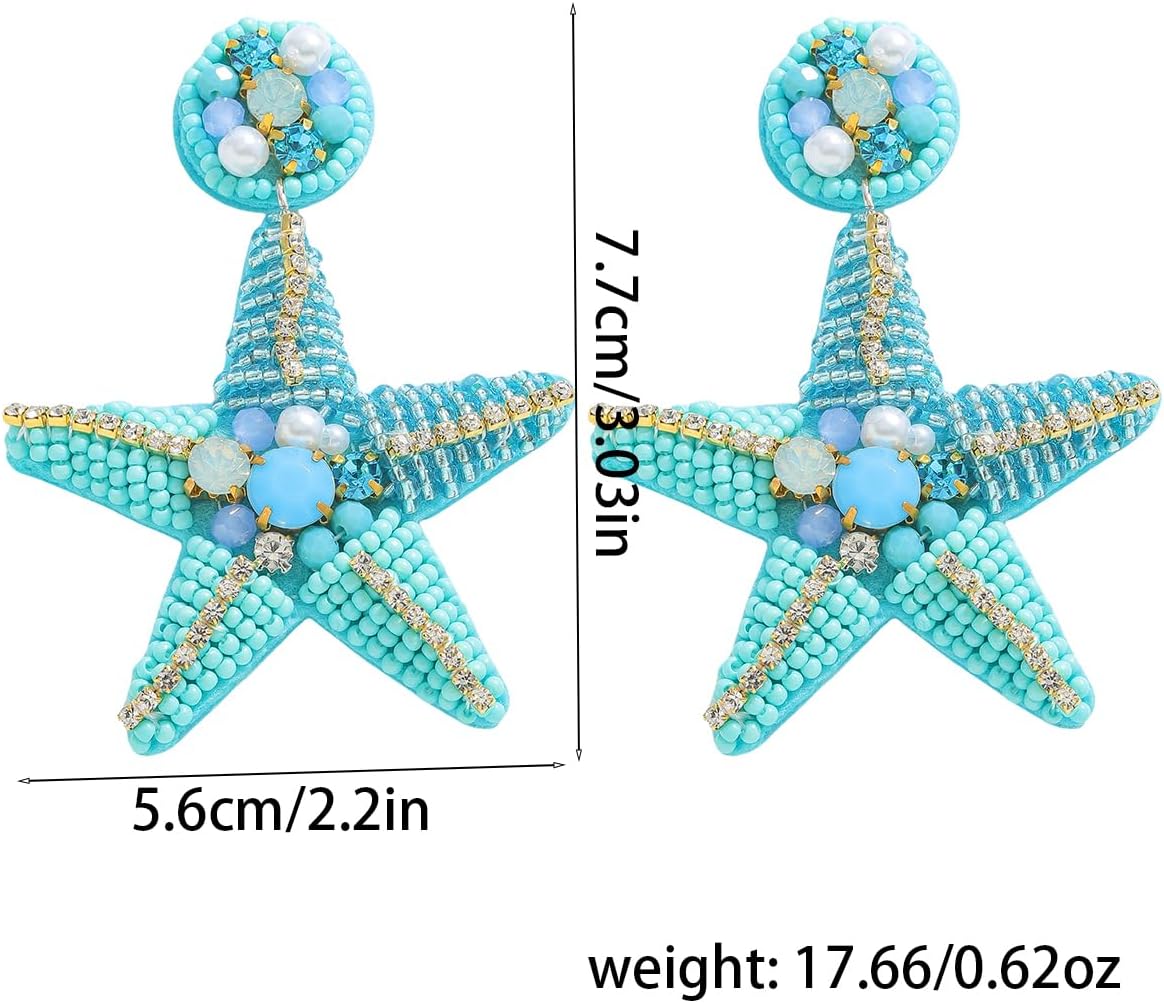 3 Pairs of Beaded Seashell Starfish Earrings Set for Women, Light Pink Blue Dainty Shellfish Dangle Earrings with Rhinestones, Boho Summer Beach Nautical Jewelry Gift (2 Set) - Image 9