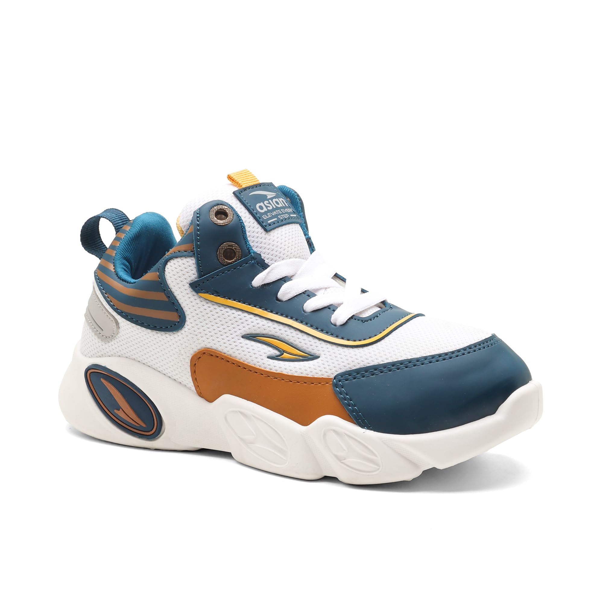 ASIAN Kids VISION-11 Stylish Casual Chunky Sneakers with Laces for Boys, Trendy and Comfortable Shoes Perfect, Walking, and Outdoor Play, Lightweight and Durable Design Suitable for Kids ( WHTTBLUTAN) -UK 13s 1