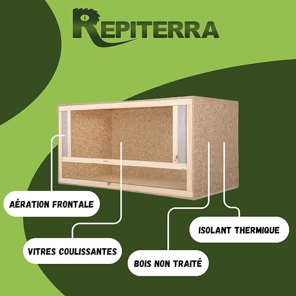 REPITERRA Terrarium Reptiles & Batraciens En Bois OSB, Facile à Monter avec Aération sur la Face Avant - 120x60x60cm - 2