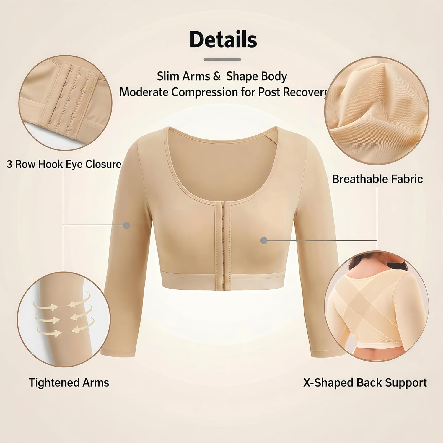 Arm Compression Sleeve Women Post Surgery Arm Shaper Front Closure - Image 6