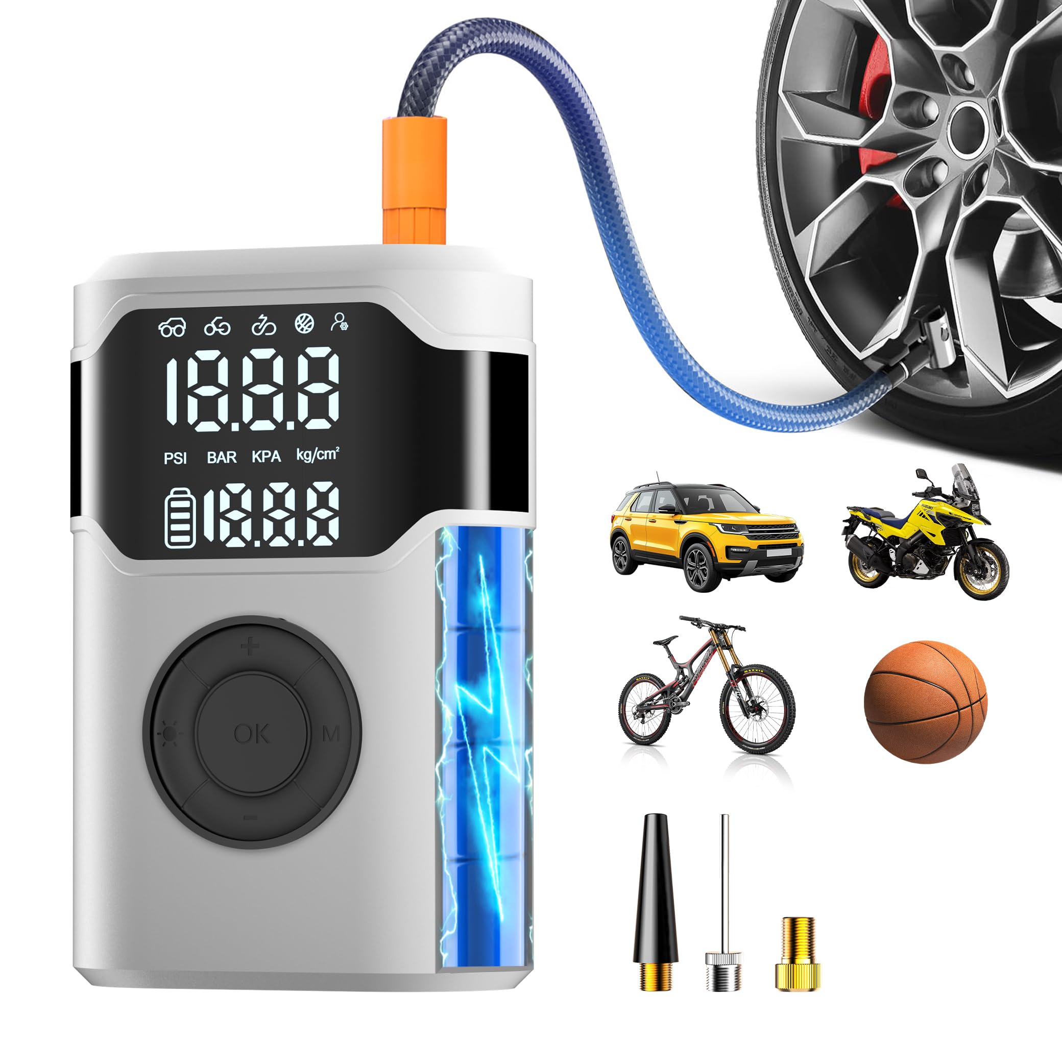 Tire Inflator Portable Air Compressor-150PSI Cordless Tire Air Pump, 5X Faster with Digital Gauge, Auto-Off &amp; LED Light, Air Pump for Car Tires, Motorcycle, Bike, Balls &amp; More