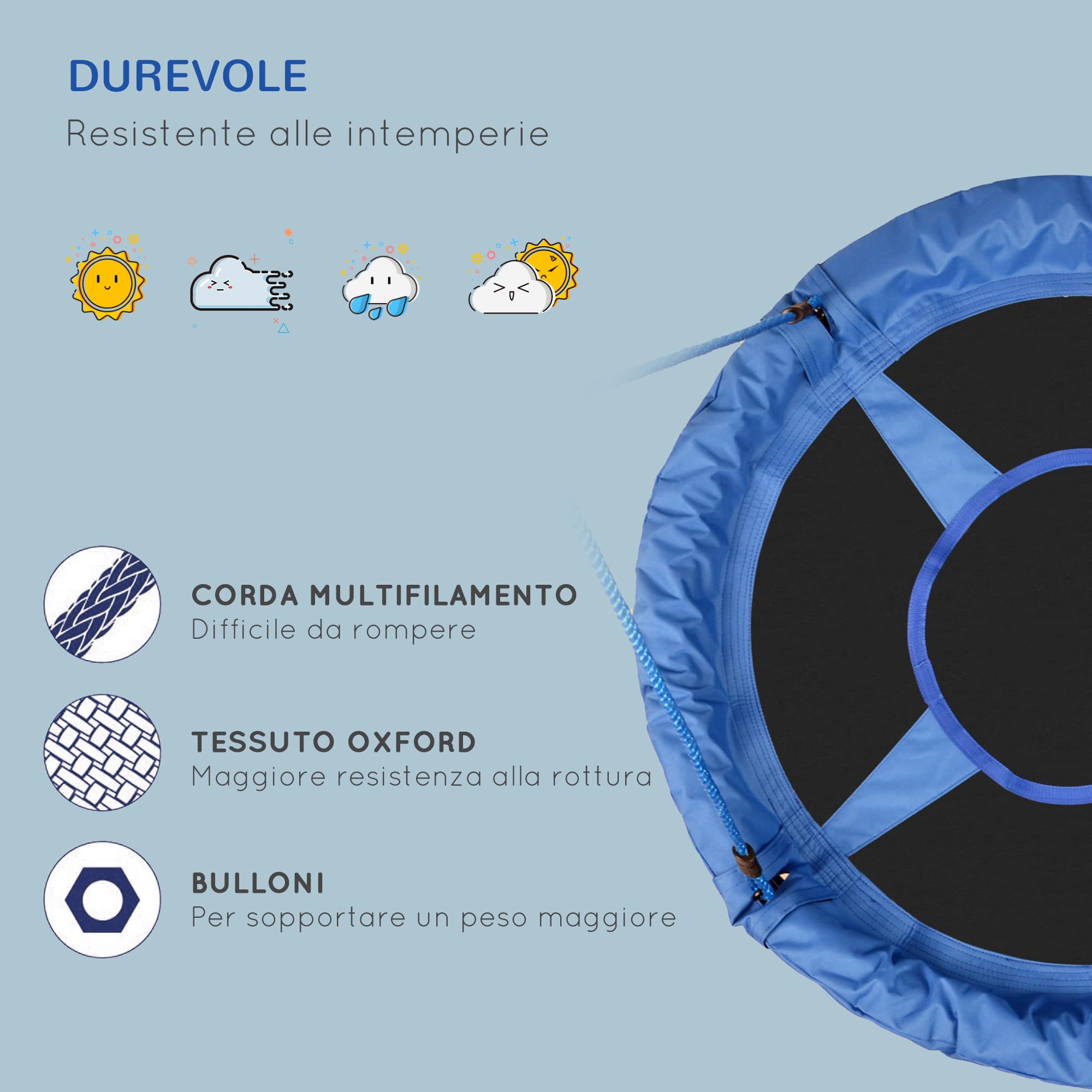 HOMCOM Altalena da Giardino per Bambini tra 3 e 8 anni, Altalena per Bambini da Interno ed Esterno 100x180 cm, Carico Massimo 100kg