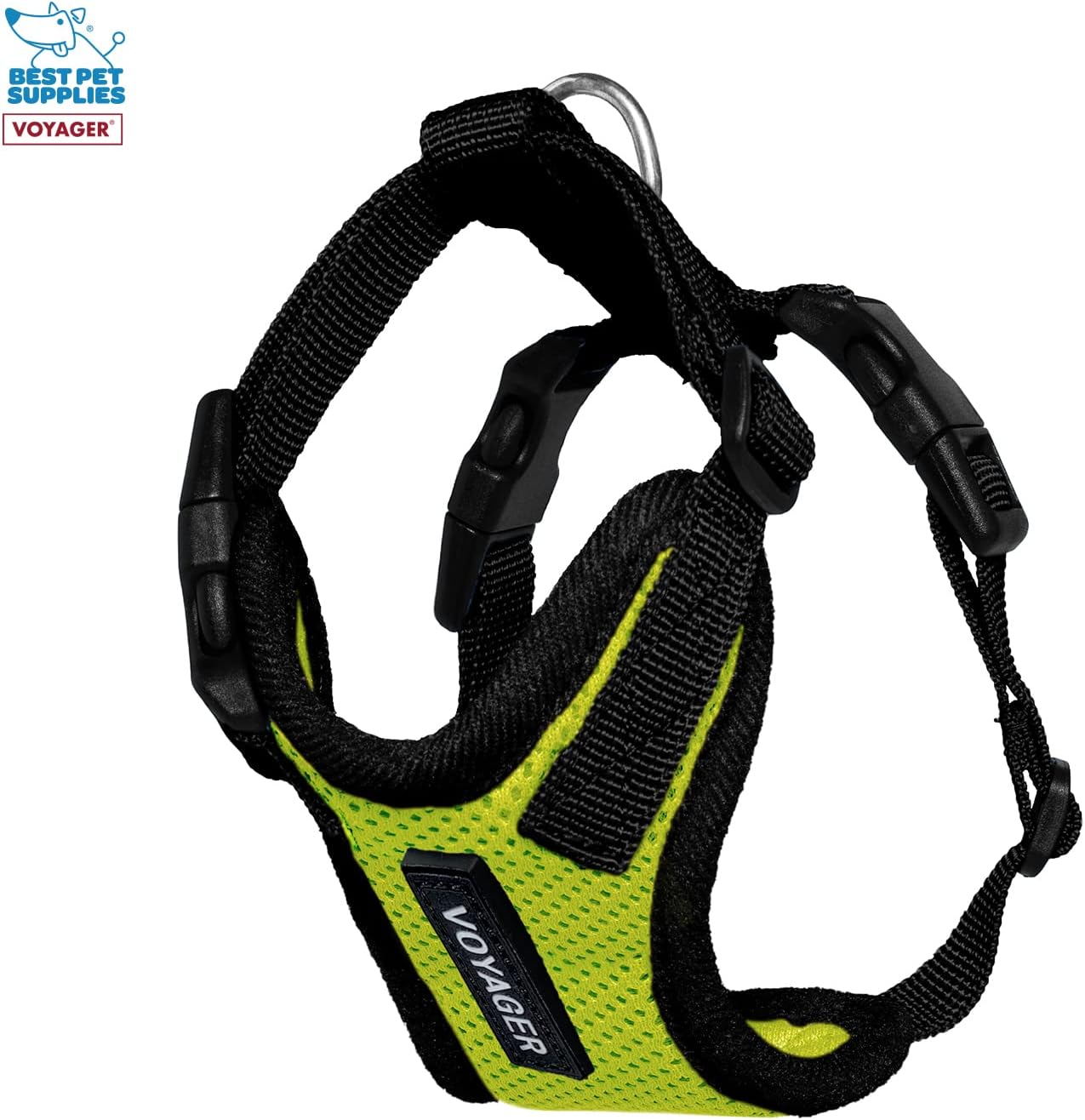 Best Pet Supplies Voyager Step-in Lock Pet Harness w Reflective Pet Leash Combo Set with Neoprene Handle 5ft - Supports Small, Medium and Large Breed Puppies/Cats - Lime Green/Black Trim, XXXS